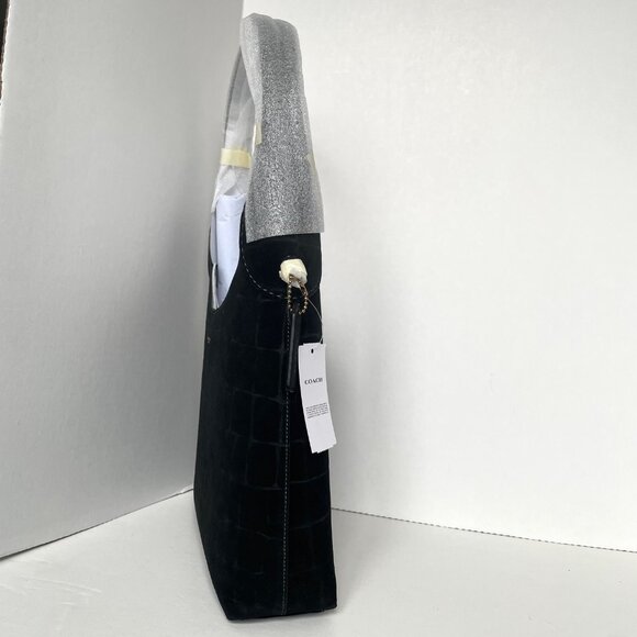 Coach Brooklyn 28 Black Croc Embossed Suede Leather Hobo CCJ00 - Picture 11 of 16